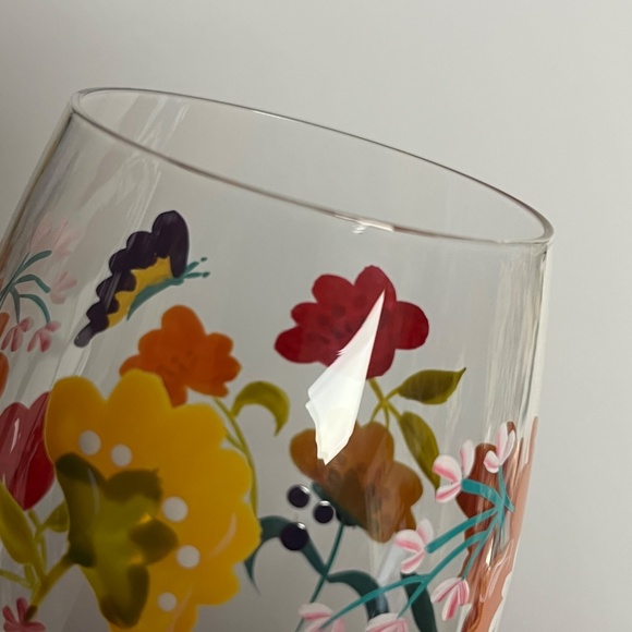 Pier 1 Imports Spring Floral Hand Painted Wine Glass Water Goblet Mouth Blown - Picture 11 of 12